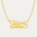 Collar de Plata Dorada Doble Nombre Personalizado Corazones